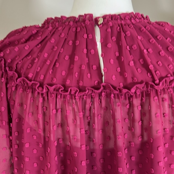 J Crew Gathered bib top in drapey swiss dot dark berry pink Sz XS - Picture 6 of 10